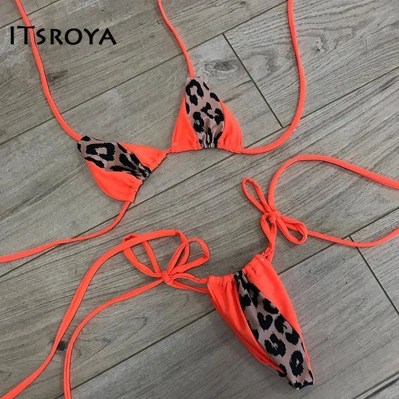 

ITSRYOA Leopard Print Swimsuit Summer Lace Up Halter Bathing Suits Push Up Bikini Set 2019 Fashion Laides Swimwear Bikini