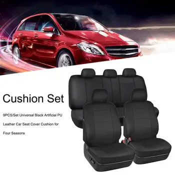 

9PCS/Set Universal Black Artificial PU Leather Car Seat Cover Cushion for Four Seasons