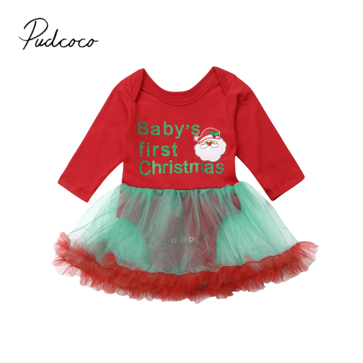 

2018 Brand New Christmas Princess Toddler Baby Girls Romper Dress Letter Santa Long Sleeve Lace Patchwork Jumpsuits Romper Dress
