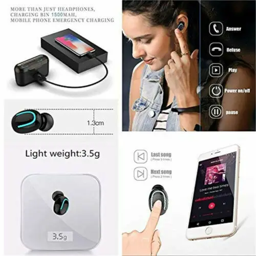 Водонепроницаемые беспроводные наушники TWS Mini True Bluetooth 5 0 стерео с басами в ухо