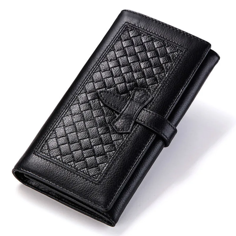 

Fashion Long Genuine Leather Women Wallet High Qaulity Weave Pattern Purse Women High-capacity Ladies Purse Cartera Mujer