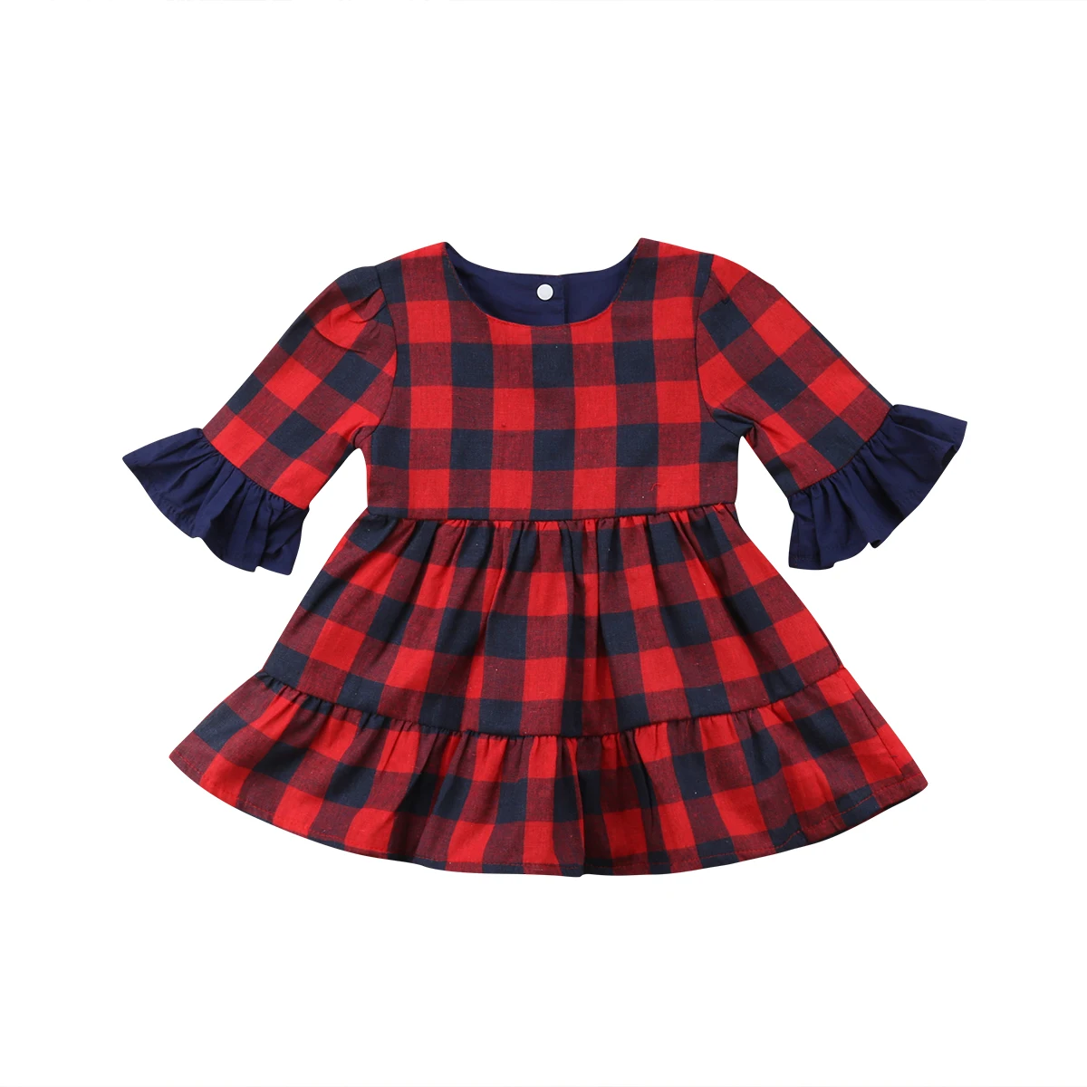 

1-6Y Toddler Kids Baby Girl Flare Sleeve Red Plaid Ruffles Princess Girls Formal Pageant Party Dress Clothes