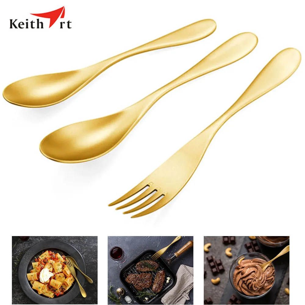 

Keithart Titanium High Strength Tableware Fork Spoon Set Ultralight Outdoor Camping Picnic Fork Spoon Tableware Dinnerware Set