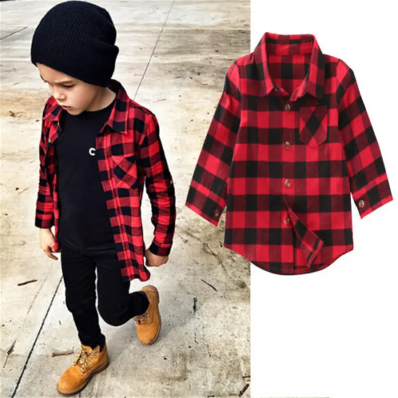 

Fashion Baby Kids Boys Girls Shirts Long Sleeve Red Plaids Checks Shirt Tops Trendy Kids Blouse Clothes 1-7Y