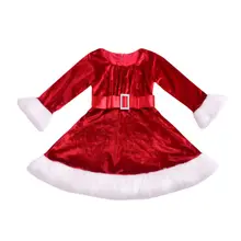 Рождественская одежда для детей, для малышей, для девочек Вельветовое платье с длинным рукавом теплый милый пояс хлопок праздничное платье принцессы для девочек От 6 месяцев до 5 лет