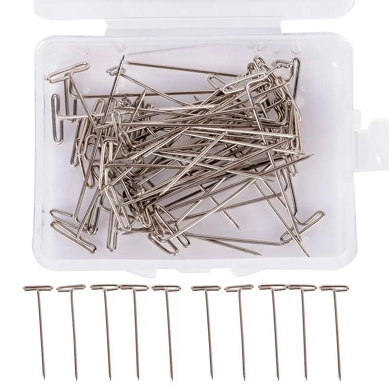 

100Pcs T Pin Silver With Box For Modelling Wigs Sewing Crafts Diy Tool 38Mm