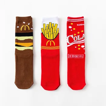 

Women Socks Funny Cute Cartoon French Fry Hamburger Harajuku Female Happy Streetwear Casual Hip Hop Cotton Sock Red Autumn