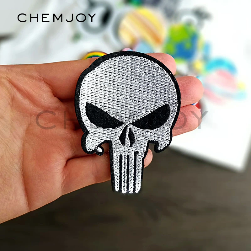 

Punk Skull Embroidery Punisher Patch Ironing on Cool Fabric Appliques for Man Jackets T-shirts Tactical Clothing Sticker Badges