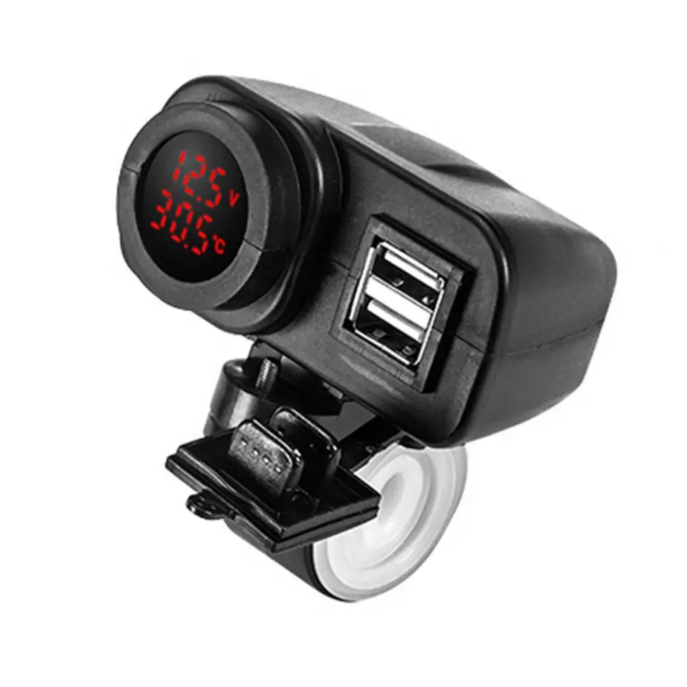 

Universal Motorcycle Bike Dual USB Charger 2.1A W/ Digital Yellow LED Voltmeter With Waterproof Independent Switch