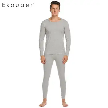 

Ekouaer Thermal Underwear Mens Long Johns Solid O Neck Long Sleeve Thermal Pajamas Set Male Soft Autumn Winter Underwear