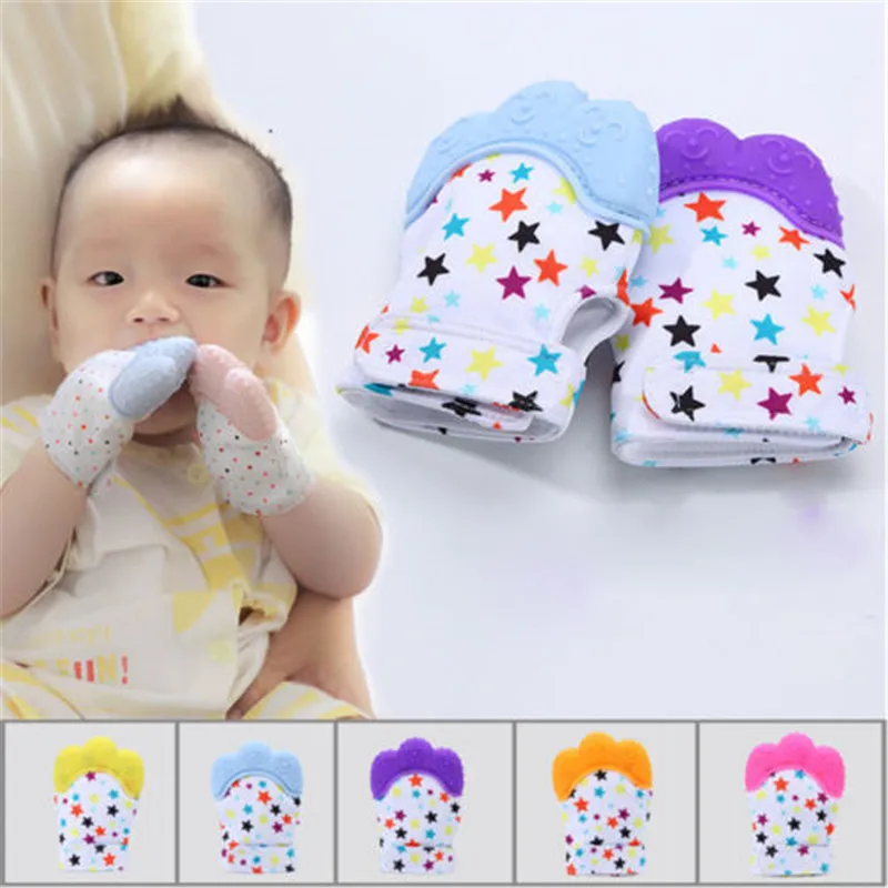 

Silicone Baby Molar Gloves Baby Infant Biter Teething Mittens Nursing Teether Star Print