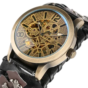 

Black Steampunk Skeleton Mechanical Wristwatches for Men Mechanical Watches Self Wind with Mens Watches Top Brand Luxury Clock