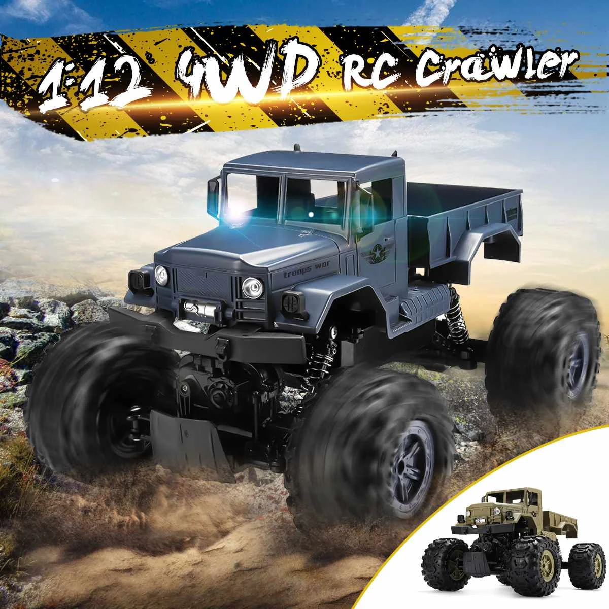 

1:12 RC Car Waterproof 4WD RC Crawler Climbing 2.4G Remote Control Cars Electric RC Cars Blue/Yellow with USB Cabl