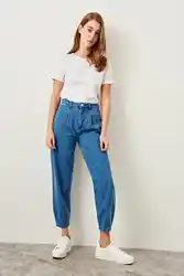 Синие джинсы с высокой талией Trendyol Carrot TCLSS19LR0067