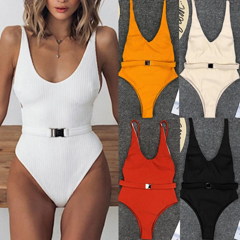 

2019 New Sexy Women Belt One-Piece Biquini Swimsuit Swimwear Push Up Monokini Bathing Suit Bikini Beachwear