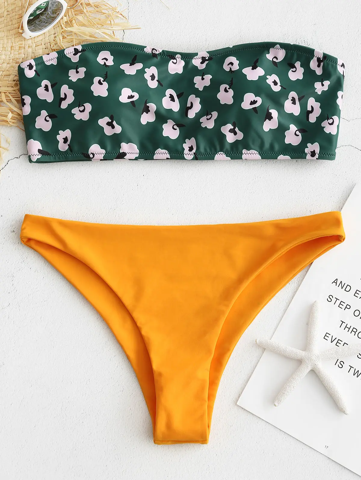  ZAFUL Contrast Floral Tube Bikini Set Sexy Strapless Low Waisted Bandeau Bikini Set Ladies Bathing 