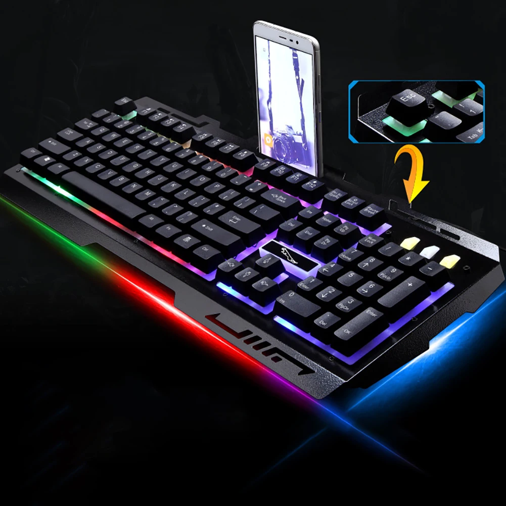 

7 Color LED Backlit Gaming Keyboard USB Powered Game Keyboard + Mouse for Desktop Laptop Computer