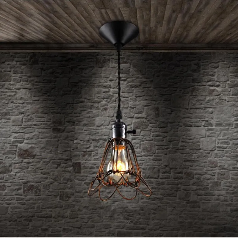 

New Retro Industrial Iron Cage Chandelier Led Lamps Living Room Loft Black Chandeliers E27 Bulb Led Lustre Chandelier Lighting 5