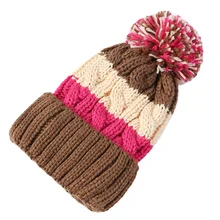 Модные Разноцветные полосатые Лоскутные вязаные шерстяные двухсторонние утолщенные шапки, Корейская женская зимняя шапка, теплые шапки с ушками