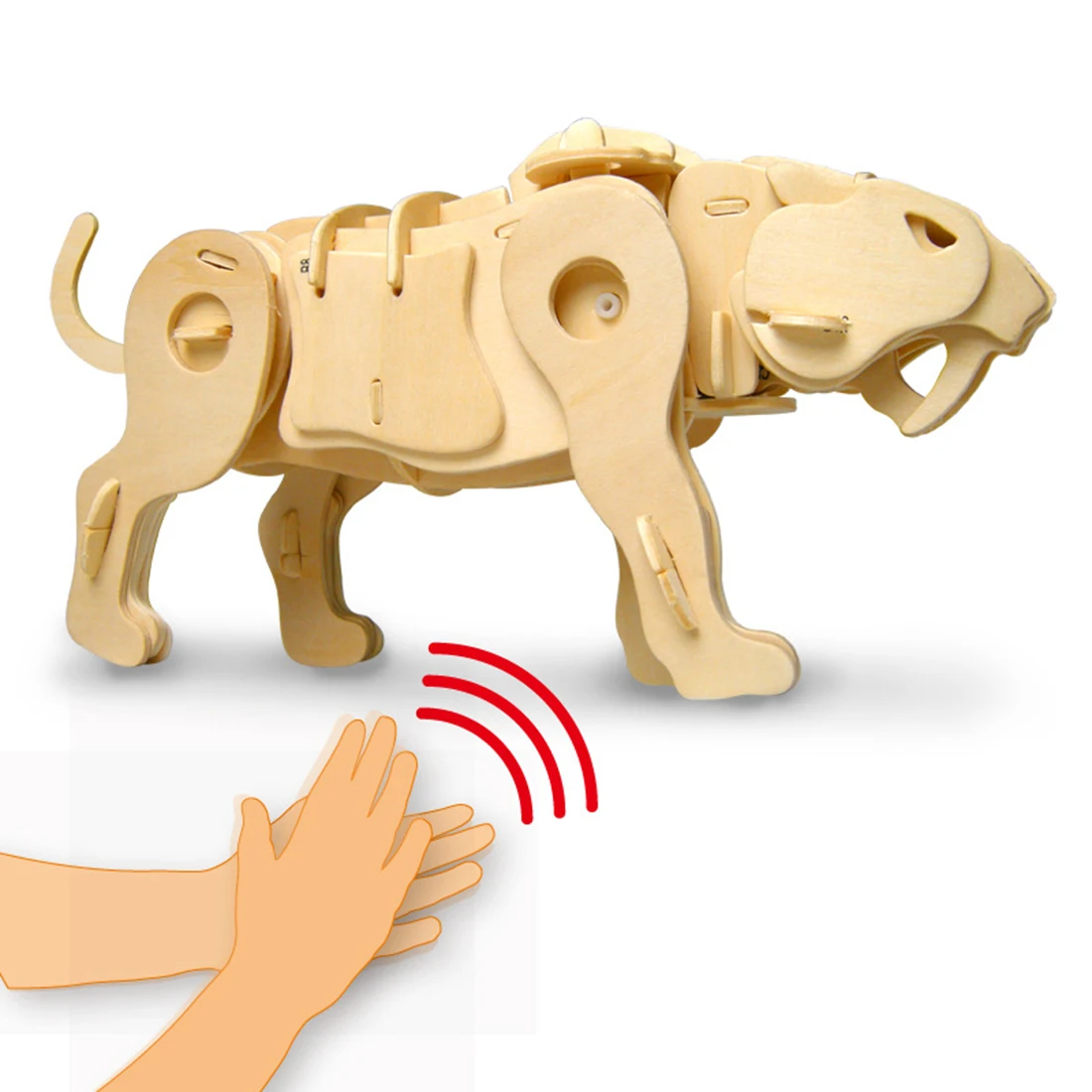

3D DIY Assembled Model Building Toy Wooden Painting Steam Stem Toys Prehistoric Sound Control Saber Toothed Tiger Kids Gift