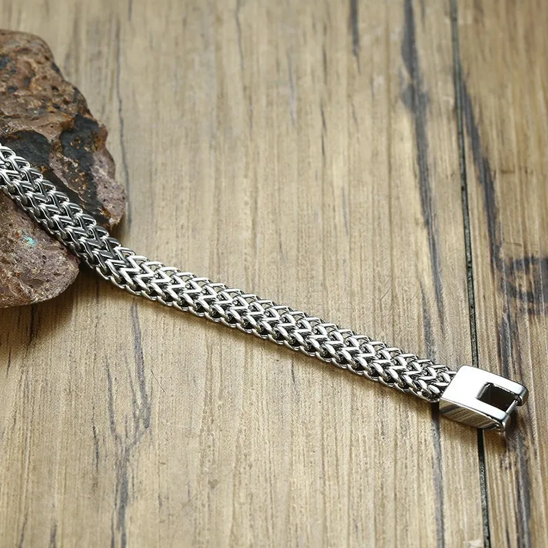Stylish Stainless Steel Silverly Bali Foxtail Chain Bracelet for Men Double Link Chain Bracelets Male Jewelry 8.26 inch