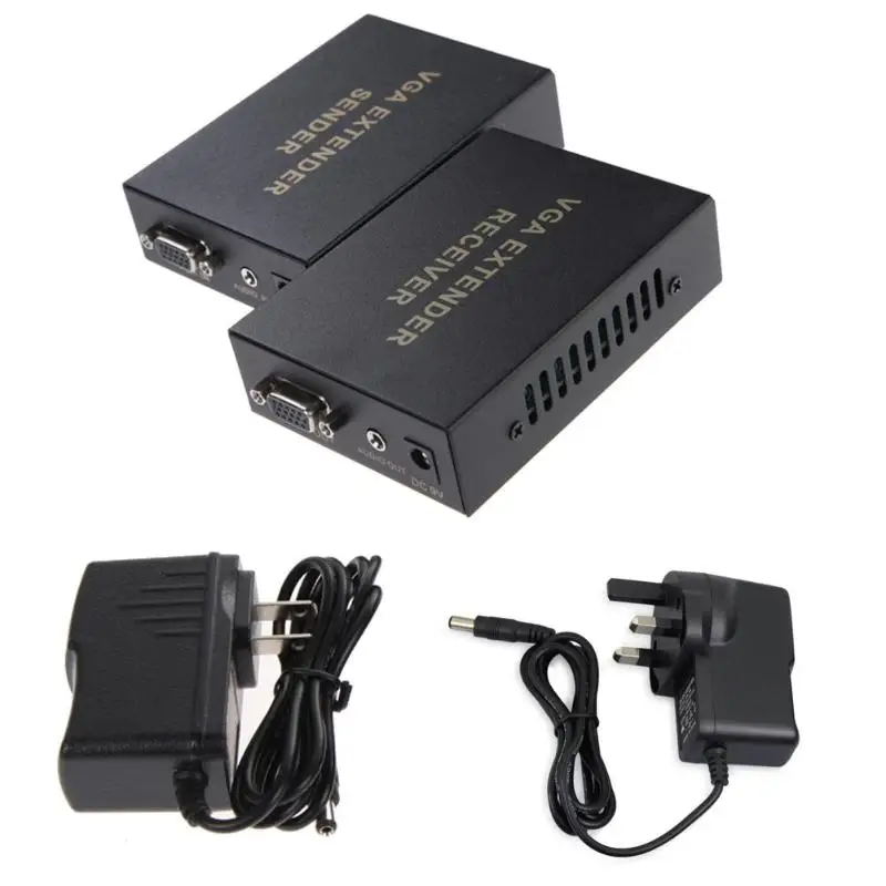 

VGA SVGA Video Audio UTP Extender Extension Over CAT5/5e/6 Cable Up to 300M US Plug