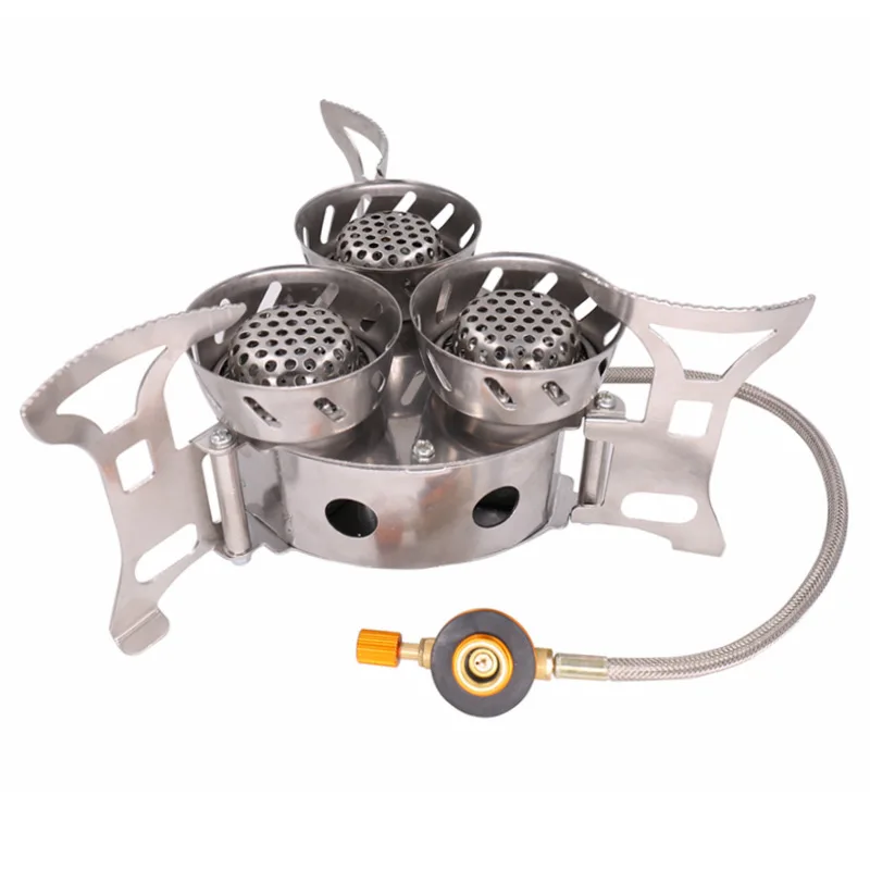 Najtaniej 11000W o dużej mocy kuchenka kempingowa zacięta ogień osłona przed wiatrem trzy rdzeń głowy obóz piec do na zewnątrz rodzinny piknik gotowania