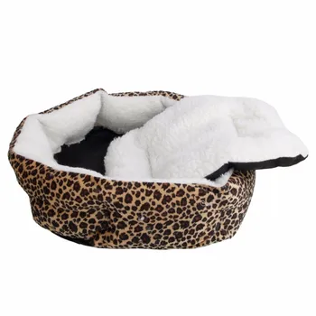 

Fastest Shippping Time Soft Cotton Pet Dog Puppy Warm Waterloo Bed Nest with Pad Leopard Print Brown Puppy Pet House Wholesale