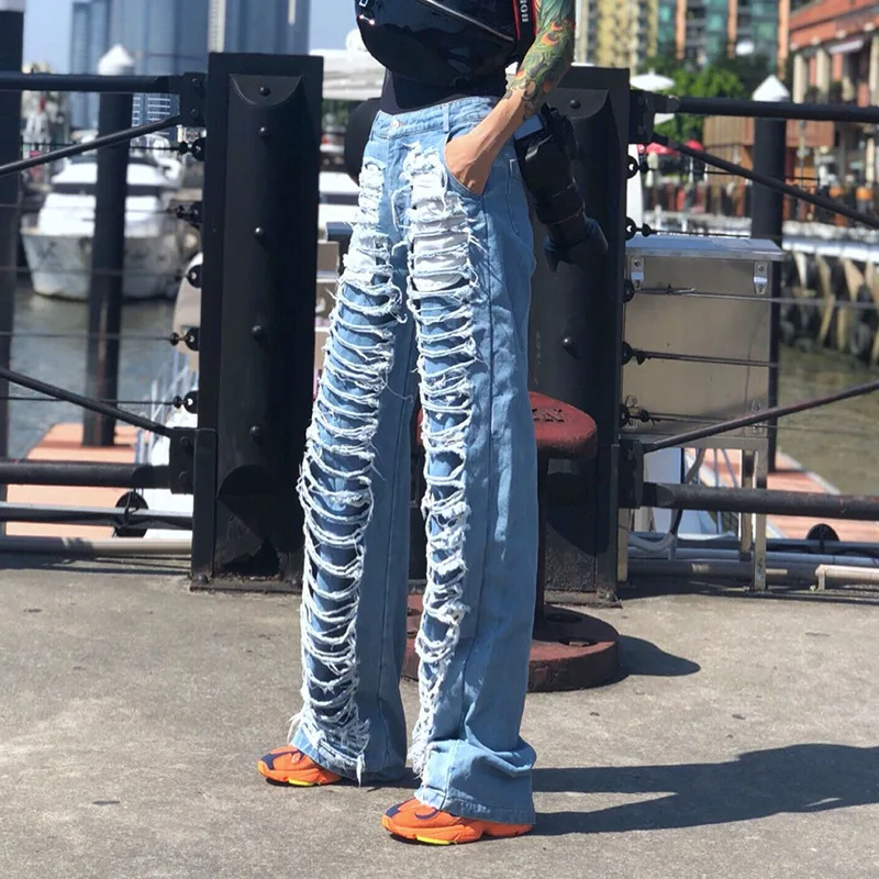 DEAT Loose Hole 2018 New Fashion Personality Jeans Women