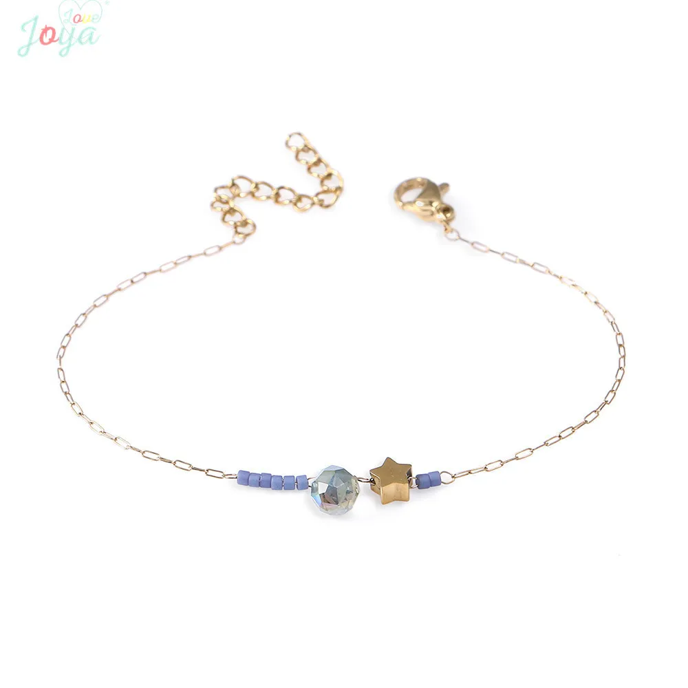 

Badu 2018 New Arrival Gold Color Star Charm Bracelets Women Trendy Crystal Beads Stainless Steel Bracelets Bangles