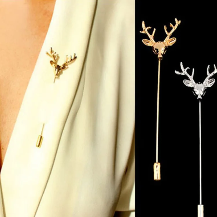 

Trend personality deer head brooch male Korean fashion simple female pin shirt suit collar needle brooch accessories