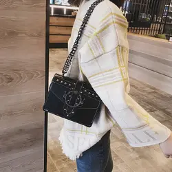 Новая-модная женская квадратная сумка из искусственной кожи женская дизайнерская сумка с заклепками и цепочкой через плечо (черный)