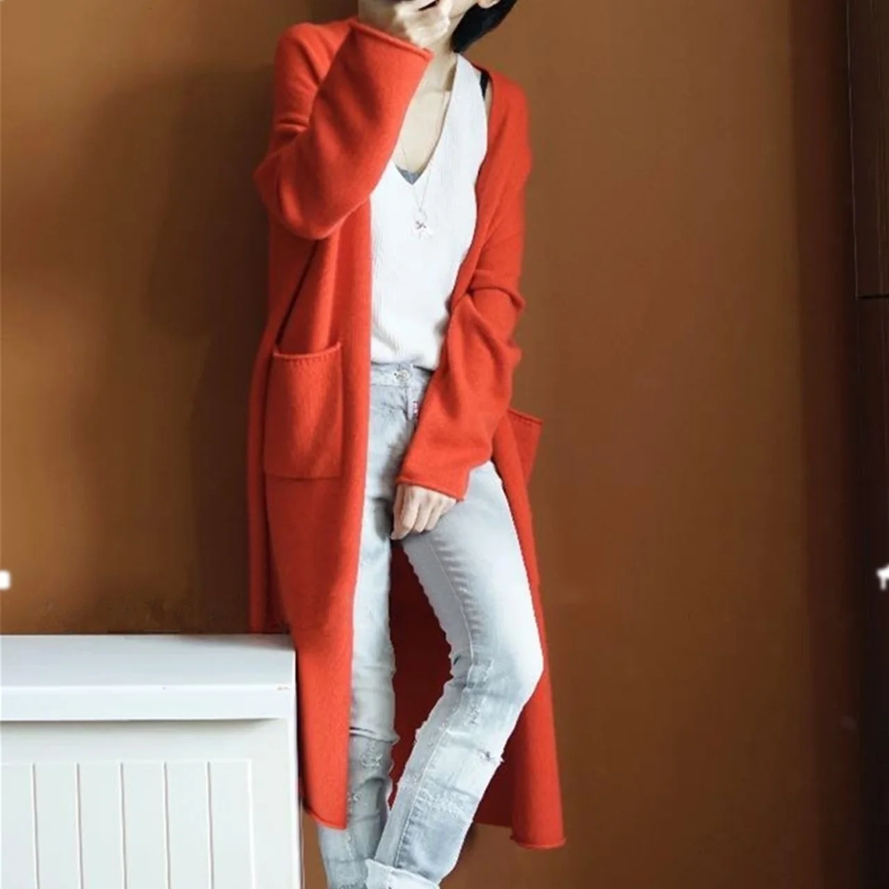

2018 Spring Autumn Long Cardigan Women Long Sleeve Solid Color Casual Pocket Knitted Sweater Loose Outerwear