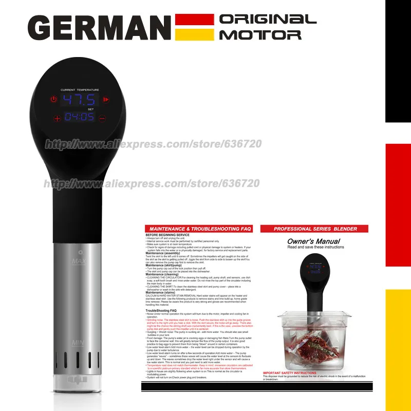 

German original motor technology. 1400 Watts IPX7 Waterproof vacuum cook Food cooking machine . sous vide cooker