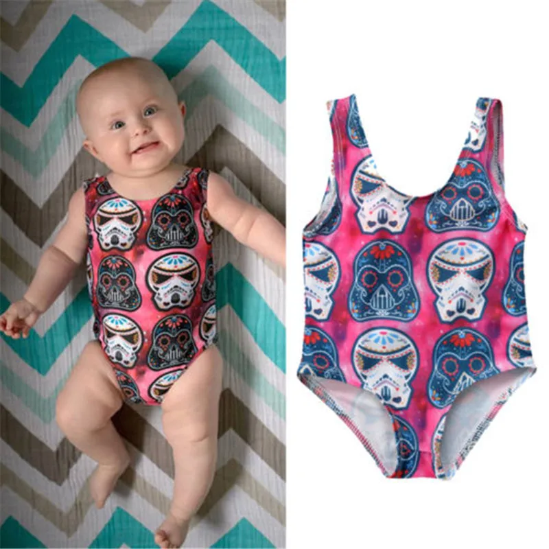 

Baby Girls Boys Swimsuits 2019 New Mask Red Print One Piece Swimsuit Bathing Beach Bodysuit Newborn Kids Baby Kids Clothes Suits