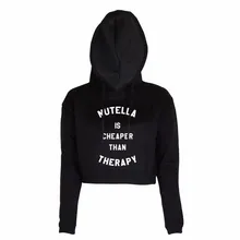 2019 New Spring Sweatshirt Autumn Cotton NUTELLA IS CHEAPER Printing Woman Crew Neck Crop Streetwear Top Hoodies Tumblr ins crew neck crop sweatshirt