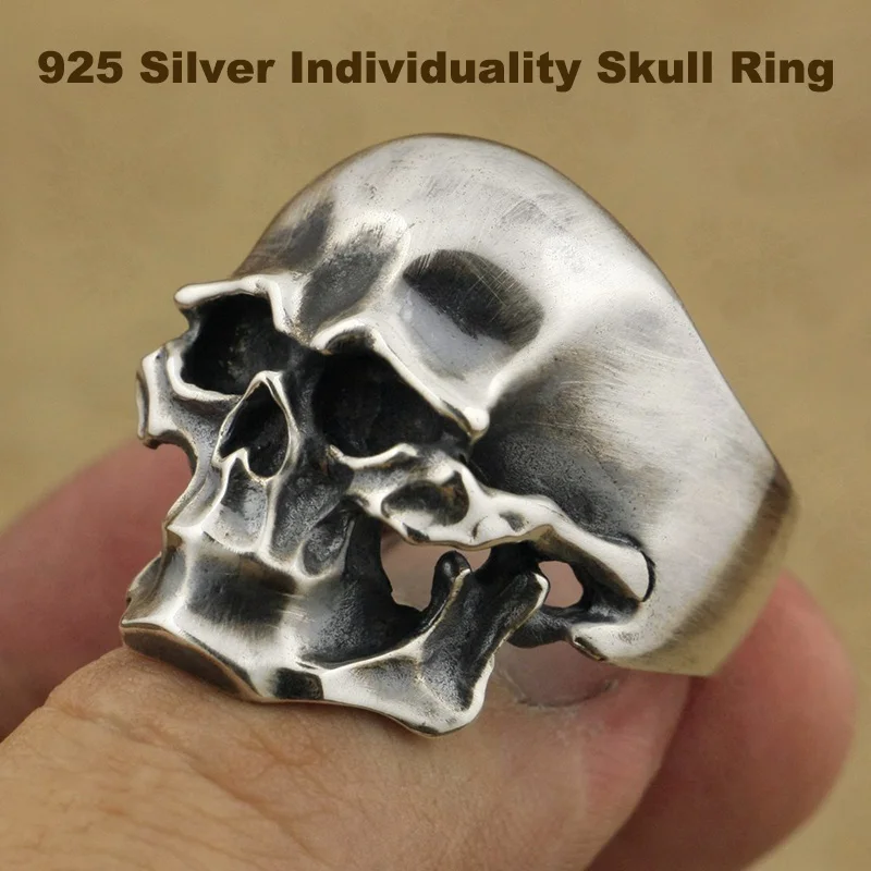 

Solid 925 Sterling Silver Cool Men's Knight Individuality Skull Ring Punk Rock Retro Fashion Ring TA43 US Size 7~15