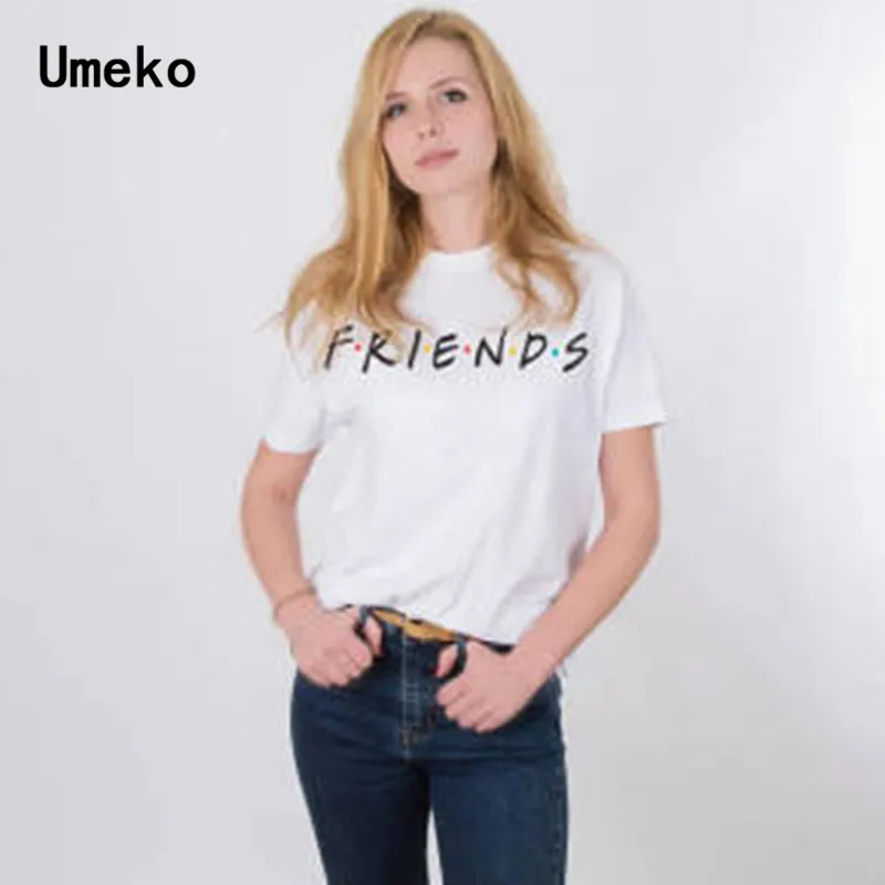 

Umeko T Shirt Women Short Sleeve O Neck Friends Letter Printed Solid Color Casual Tops 2019 Summer tee shirt femme