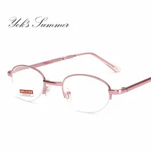 Yok's Мини Складные очки для чтения, женские розовые оптические очки для дальнозоркости, диоптрий+ 100 до+ 400, полуметаллическая оправа, очки UN1192