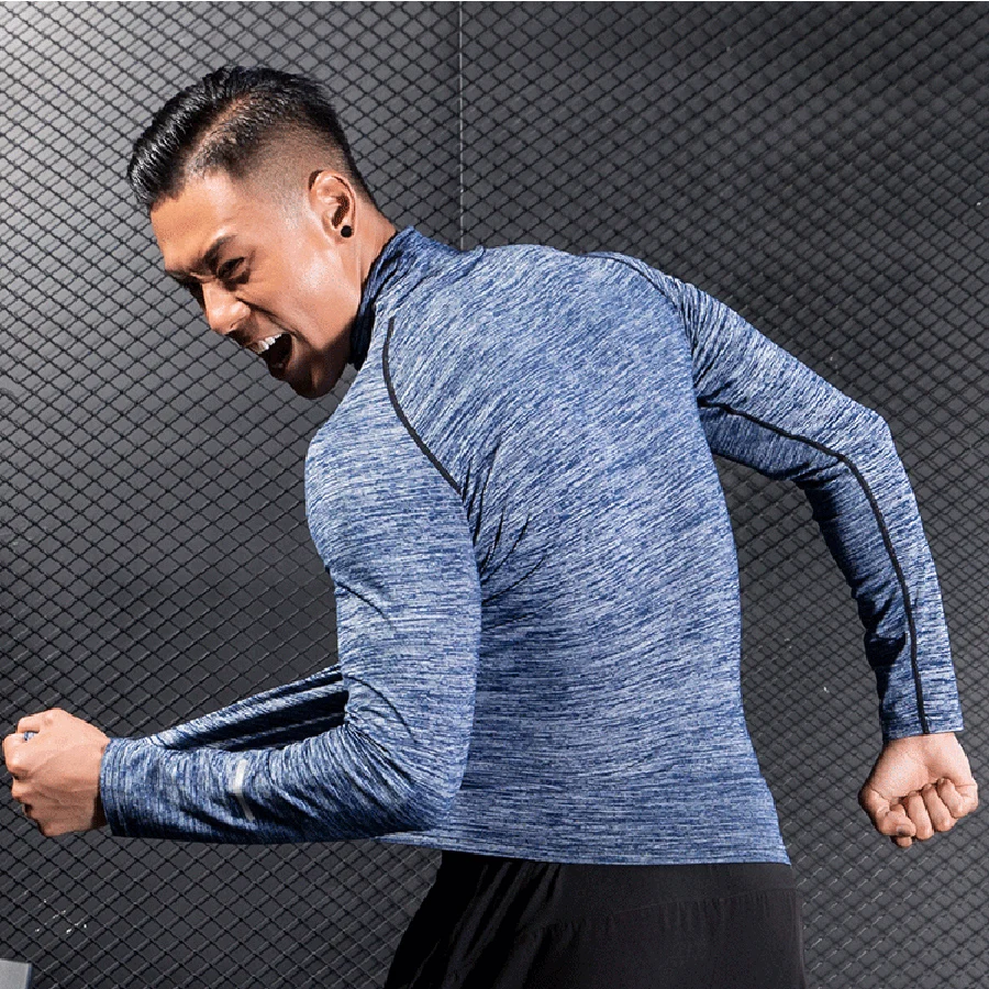 Men Half Zip Stand Collar Sports Fitness Long Sleeve Elastic Sweat