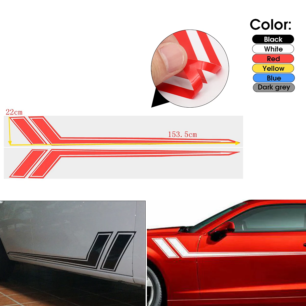 

Pair Universal Car Body Large Graphic Decal Sticker Racing Stripes Emblem Bandage Cover for Camaro