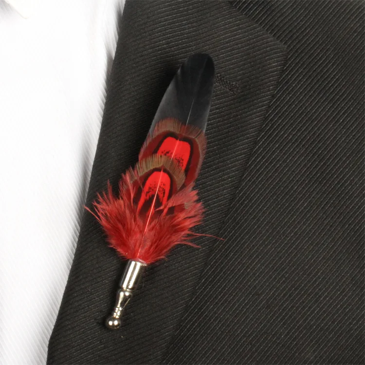 

2019 New Men's Chic Handmade Feather Brooch Pin Party Wedding Costume Jewelry Blazer Collar Hat Lapel Decor Accessories NO BOX