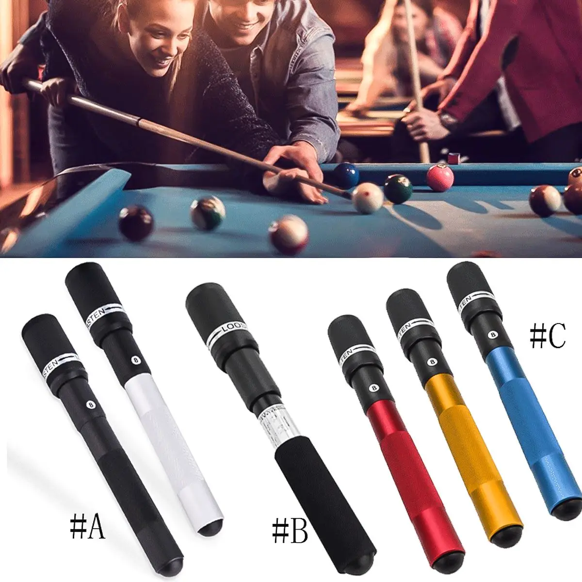 

12.6 Inch Pool Cue Extension Extender Push on Telescopic Snooker Billiard Pool Cue Long Extension Stick Billiard Accessories