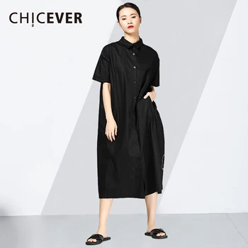 

CHICEVER Character Print Women's Dresses Lapel Collar Short Sleeve Fashion Summer Dress Shirt Women Loose Casual Clothes Fashion