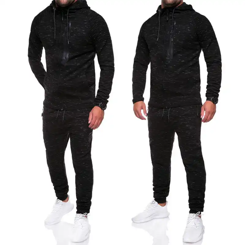 Conjunto de chándal negro para hombre, sudadera para correr, deportes al  aire libre, chaqueta y pantalones de chándal, conjunto de ropa de ejercicio  de invierno|Conjuntos para hombres| - AliExpress