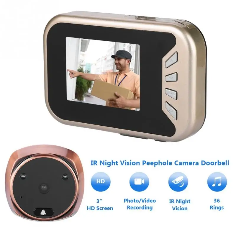 

100-240V 3inches Screen Electronic Wired Doorbell Viewer IR Night Vision Door Peephole Camera US Plug