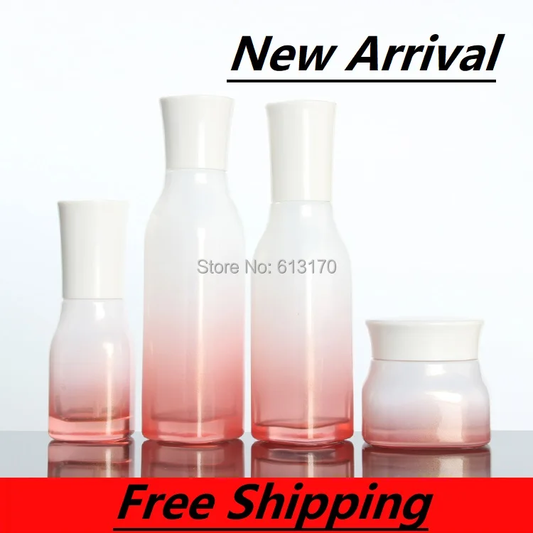 120ml 100ml 40ml Squar Glass Lotion Pump Bottle White Cap 50g Empty Cream Jar Gradient Red Cosmetic Packing Container | Красота и