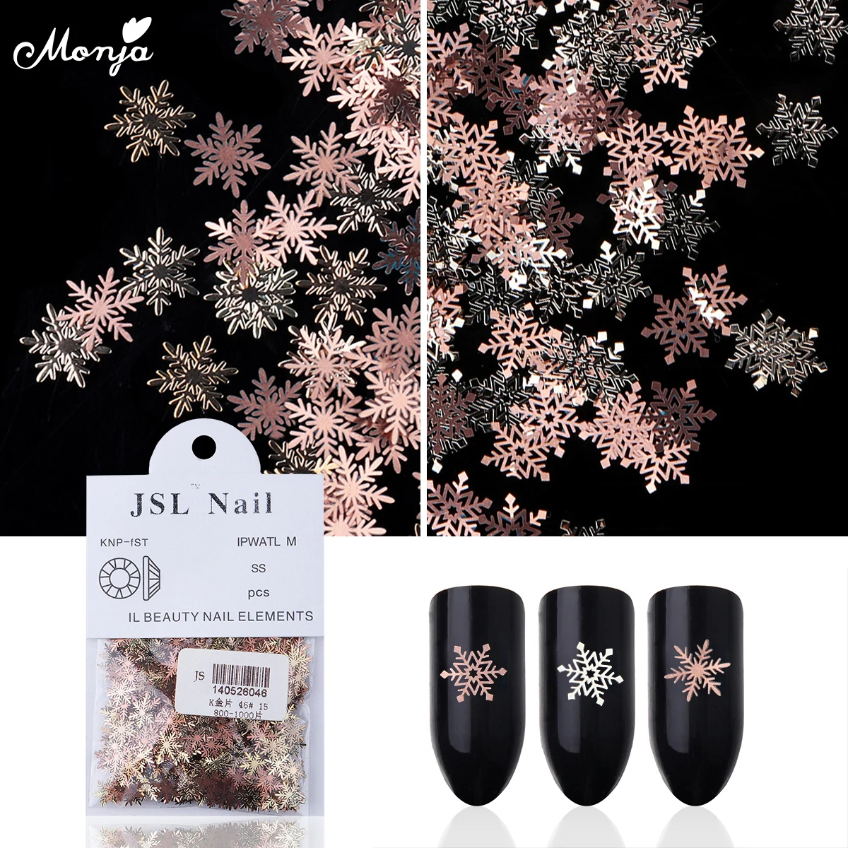 

Monja 6/7mm Nail Art Christmas Snowflake Glitter Sequins Gold Copper Mixed Style Metal Decals 3D DIY Decorations