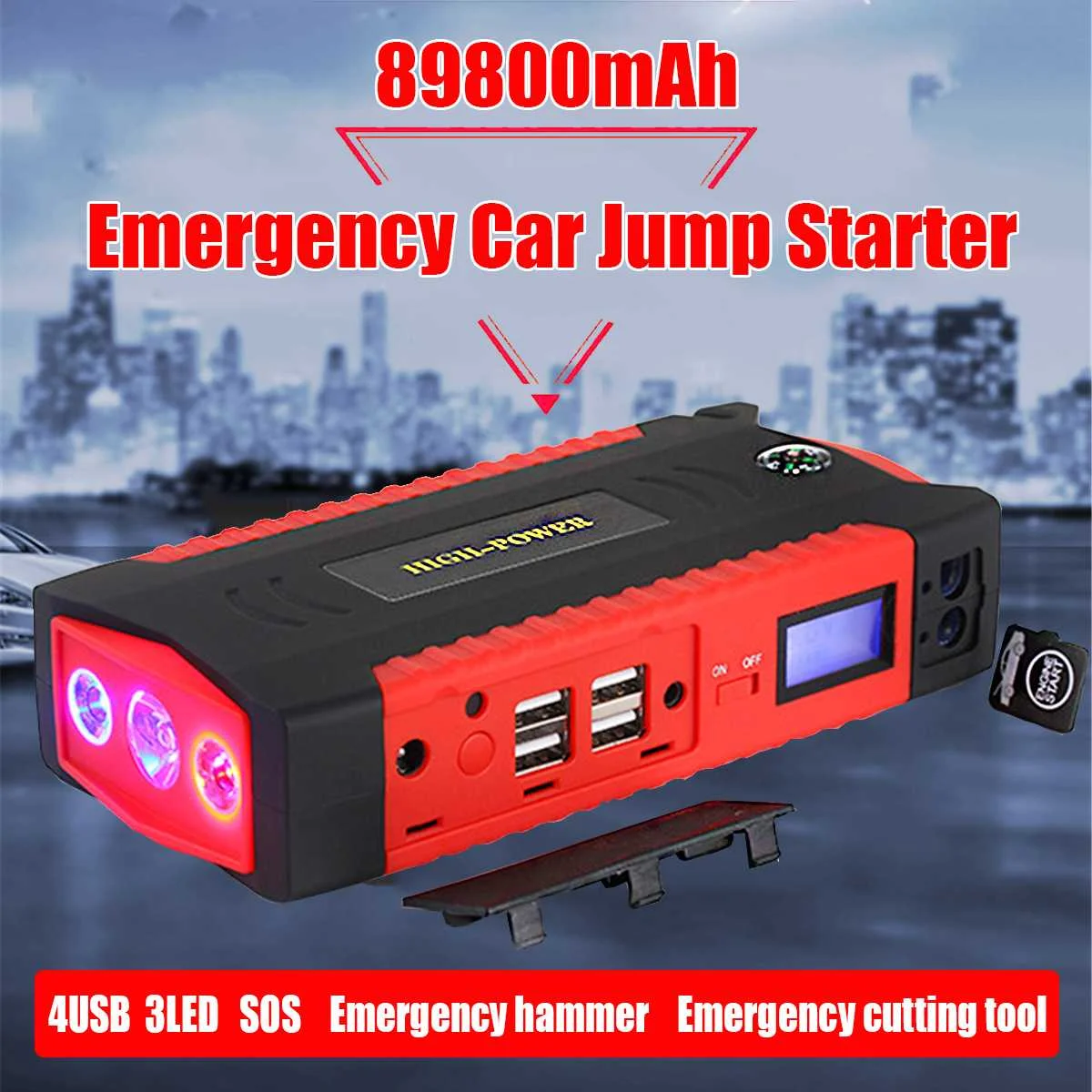 

89800mAh Car Jump Starter Portable Power Bank 4 USB Battery Booster Charger 12V Starting Device Petrol Diesels Car Starter SOS