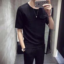 2019 Summer short-sleeved t-shirt leisure suit men's new Korean version Thin cotton linen two-piece tracksuit Free shipping 2019 Summer short-sleeved t-shirt leisure suit men's new Korean version Thin cotton linen two-piece tracksuit Free shipping